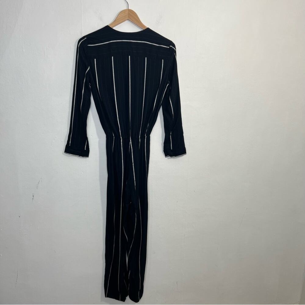 MAJE PANTI Jumpsuit Navy w Silver Metallic Pinstripes Long Sleeve Size 4 - Picture 5 of 16